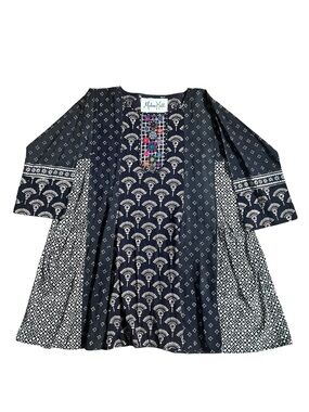 Madame Hall Embroidered Embellished Lightweight Art to Wear Kaftan Tunic Smock